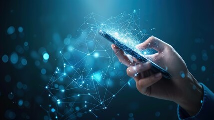 abstract background hand robot touch digital and phone