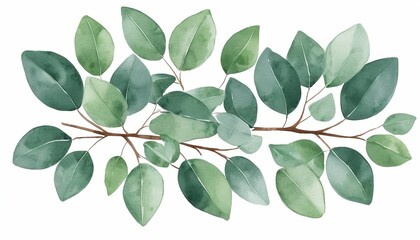 Wall Mural - Watercolor Green Eucalyptus Leaves: A High Detail Vector Illustration