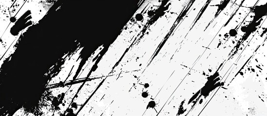 Poster - A black and white closeup photo of a brush stroke on a wooden surface, creating a pattern of parallel lines with a monochrome aesthetic