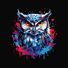 Wall Mural - owl vector with watercolor background