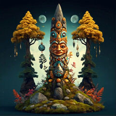 Wall Mural - An interesting totem in the forest  