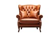 A classic leather armchair with tufted details isolated on a white background,