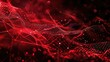 Abstract red tech background with digital waves, Dynamic network system, Artificial neural connections, Technology background.