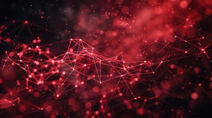 Abstract red tech background with digital waves, Dynamic network system, Artificial neural connections, Technology background.