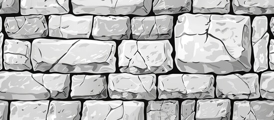 Sticker - A monochrome drawing of a brick wall featuring grey rectangles and a repetitive pattern. The building material creates a textured flooring resembling cobblestone