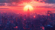 Sunset Over Retro-Futuristic City