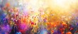 abstract blurred floral background. field of colorful wildflowers at sunrise painted with oil paints. colors of rainbow 