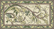 Stained-glass panel in a rectangular frame. Classic window, abstract floral arrangement of buds and leaves in the art Nouveau style. Vector