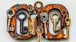 Collection of old, rusty locks and keys on a light background, symbolizing security and vintage objects.