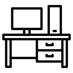 Poster - Office workspace desk icon. Computer table with folders