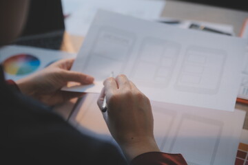 Wall Mural - ux ui design process for modish mobile application and website . creative prototype of wireframe for