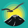 Steller's sea eagle fly and volcano. Bird vector illustration flat style	

