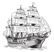 Pirate ship sailboat retro sketch