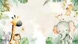 Whimsical birthday party invite featuring adorable watercolor zoo animals on a vibrant background.
