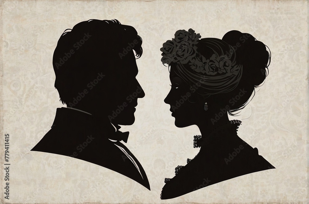 Vintage silhouette profile of victorian woman and man. Elegant ...