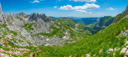 Wall Mural - Panorama of Durmitor National park dominated by Bobotuv Kuk mountain, Montenegro