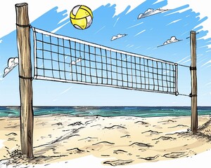 Beach volleyball net clipart set up for a game