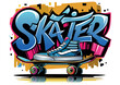 Colorful Graffiti Inscription Skater with Decoration