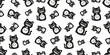 cat seamless pattern clock vector black kitten smile calico neko munchkin pet cartoon doodle gift wrapping paper tile background repeat wallpaper illustration isolated design