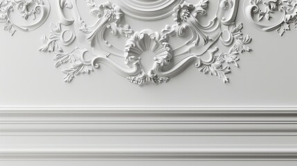 Wall Mural - White stucco decoration on ceiling. Classic architecture detail interior design.