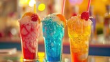 Fototapeta Paryż - Colorful mocktail glasses on a bar counter. Studio food and drink photography.