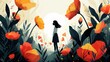 Solitary Woman Exploring Vibrant Floral Landscape in Serene Botanical Dreamscape