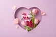 Mother's Day grace concept. Top-view photo of vibrant tulips, hyacinth blooms, dainty gypsophila, 