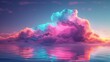 3D render of a colorful cloud with glowing neon, shaped like a river
