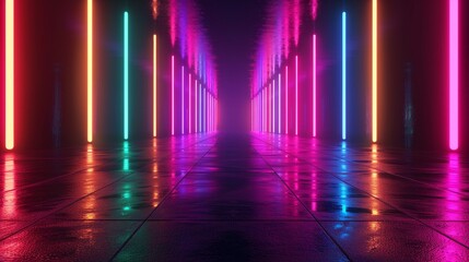 Wall Mural - 3d render of glowing neon on black background, in the style of neon green and hot pink