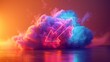 A 3D render of colorful cloud with glowing neon arrows