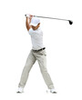 Front view of Golfer driver back swing before hitting golf ball isolated on white background.