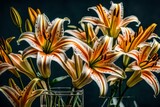 Fototapeta Uliczki - A macro shot capturing the delicate details of a bouquet of lilies in a transparent vase 