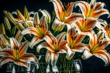 Fototapeta Uliczki - a close-up photograph showcasing the intricate features of a lily bouquet in a clear vase 