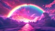 Ethereal Rainbow Sunset Landscape with Serene Ocean Reflection