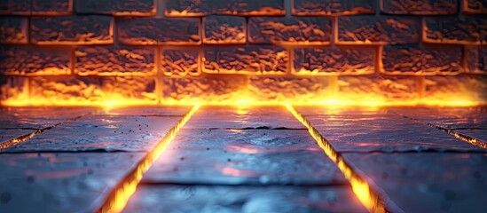 Sticker - An atmosphere of heat surrounds the brick wall, with fire blazing from within. The electric blue flames contrast against the horizon. Symmetry is broken by the display device on the building