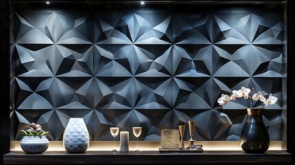 Wall Mural - A series of cubes, spheres, and pyramids arranged in a pattern that plays tricks on the eye. Generative AI