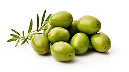 Wall Mural - green olives on white background