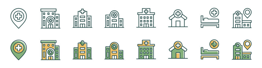 Wall Mural - collection of hospital  buildings icon vector set health care architecture business signs hospital and clinic construction illustration for web and app