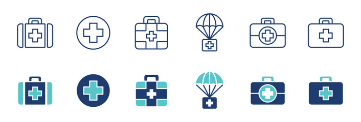 Wall Mural - first aid emergency box icon vector set health care medical kit case medicine treatment signs medkit cross illustration 