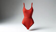 Chic Red Ribbed Swimsuit with Scooped Neckline on Neutral Background