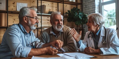 Poster - Three people are sitting on a couch, with a doctor looking at a clipboard