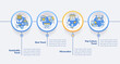 Travel trends blue circle infographic template. Tourism. Data visualization with 4 steps. Editable timeline info chart. Workflow layout with line icons. Lato-Bold, Regular fonts used