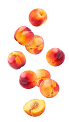 Wall Mural - falling nectarine or peach isolated on white background, full depth of field