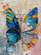 Palette knife abstract, oil petals and butterfly, gold line highlights, on a canvas echoing ceramic street arts essence