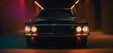 Fototapeta  - A vintage muscle car, on the road at night in the 80s