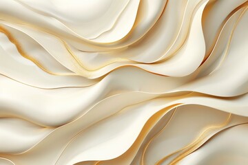 Poster - Luxurious cream wavy background with leaf intricate golden line elements.