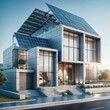 Image of a luxurious house with solar panels on the roof