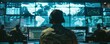© Filip - Military people with computer screens. Soldiers in the command room monitoring data on earth map