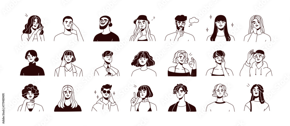 People avatars set. Young smiling male and female characters, head ...