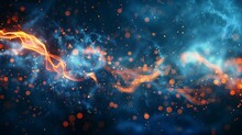 Energetic Abstract With Fiery Streaks In A Cool Blue Setting. The Image Depicts Dynamic Orange Flames And Sparks Over A Tranquil Blue Backdrop, Embodying A Blend Of Heat And Calm.